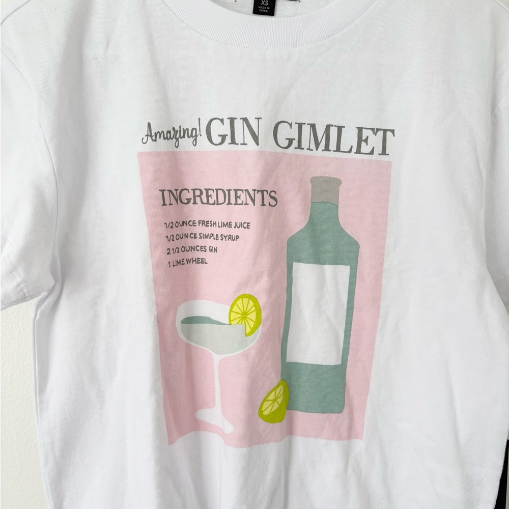 WILDFOX New White Gin Gimlet Graphic Cotton Oversized Cropped Tee Size XS - Picture 5 of 9